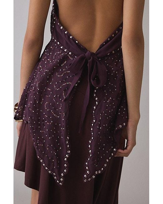 Kimchi Blue Purple Leila Sheer Beaded Embroidered Flyaway Halter Top