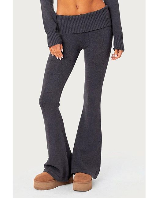 Edikted Blue Desiree Knitted Low Rise Fold Over Pants
