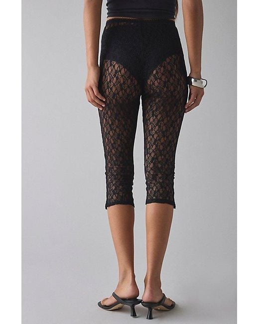 Kimchi Blue Black Ellie Sheer Lace High-Rise Stretch Capri Pant