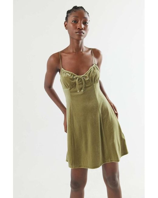 Urban Outfitters Green Uo June Bug Velvet Mini Dress