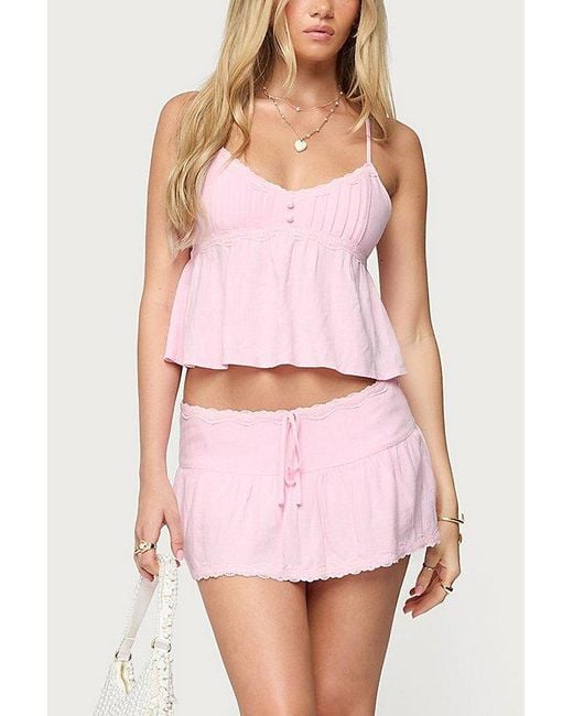 Edikted Pink Selene Lacey Pleated Tank Top