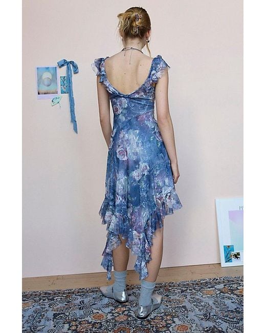 Urban Outfitters Uo Hyacinth Lace Spliced Midi Dress in Blue | Lyst