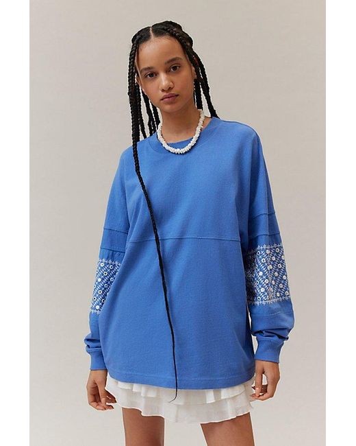 BDG Blue Cape May Embellished Long Sleeve Tee