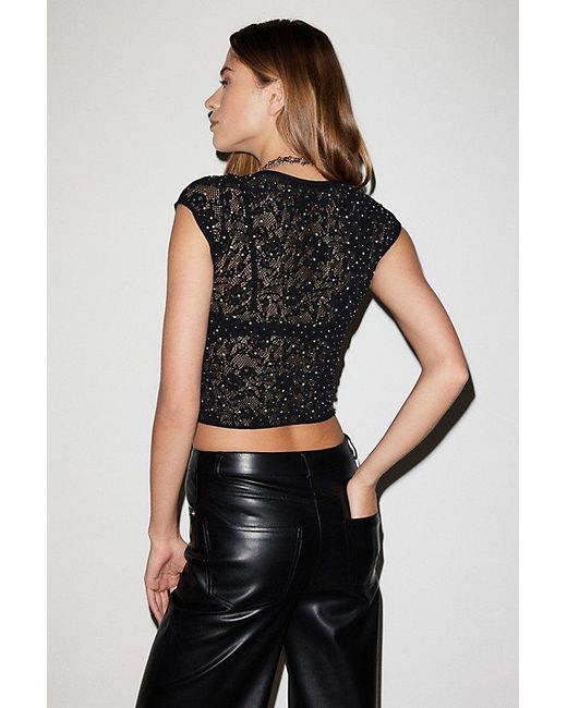 Out From Under Black Divine Sheer Lace Diamante Seamless Tee