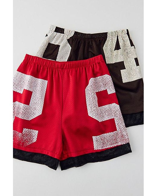 Urban Renewal Red Remade Lace Trim Mesh Active Short