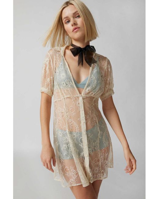 Urban Outfitters Uo Connie Sheer Lace Mini Dress in Natural | Lyst Canada