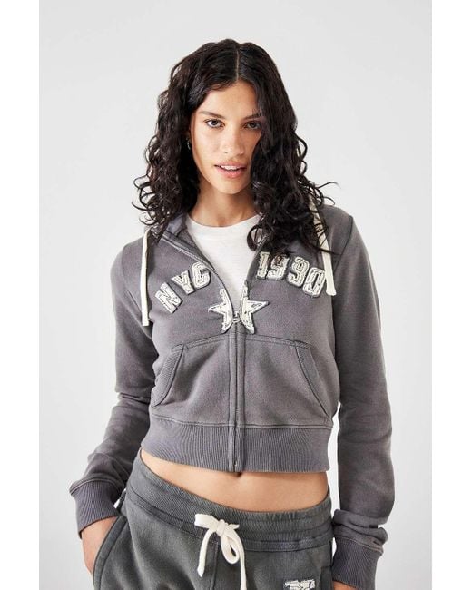 Urban Outfitters Gray Uo 1990 Nyc Applique Zip-through Hoodie