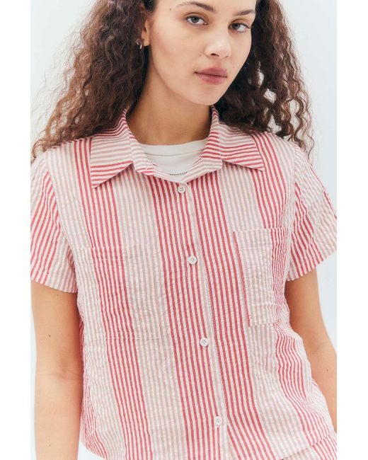 Daisy Street Pink Striped Seersucker Shirt Xs At Urban Outfitters