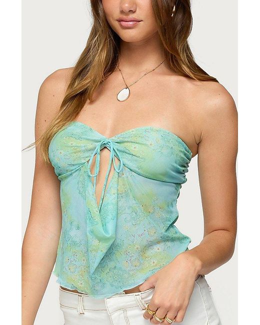 Edikted Green Printed Mesh Strapless Cut Out Top