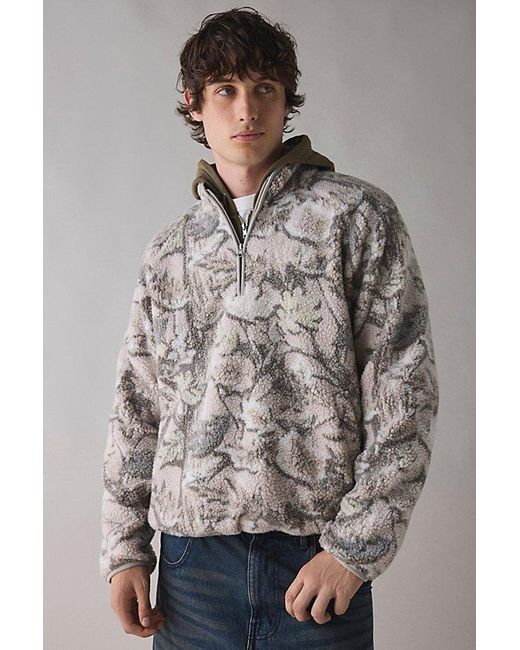 BDG Gray Printed Fleece Quarter Zip Sweatshirt for men