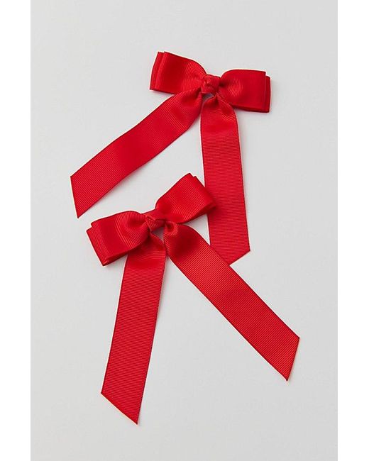 Urban Outfitters Red Mini Grosgrain Ribbon Hair Bow Clip Set