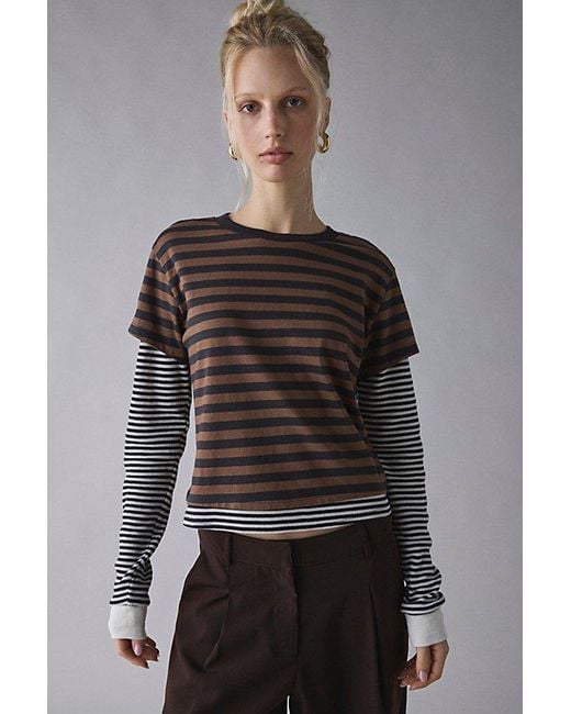 BDG Gray Tye Long Sleeve Layered Twofer Tee