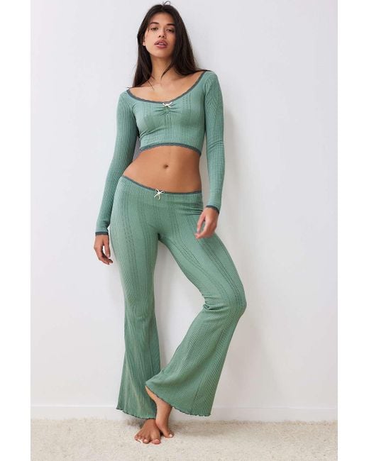 Out From Under Peggy Pointelle Flare Lounge Pants in Green