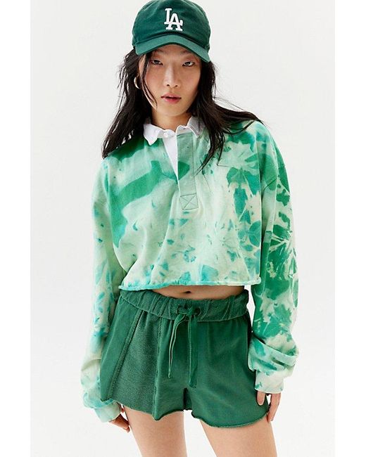 Urban Renewal Green Remade Bleached Cropped Rugby Shirt