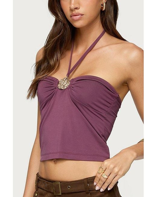 Edikted Red Abstract Metal Detail Halter Top