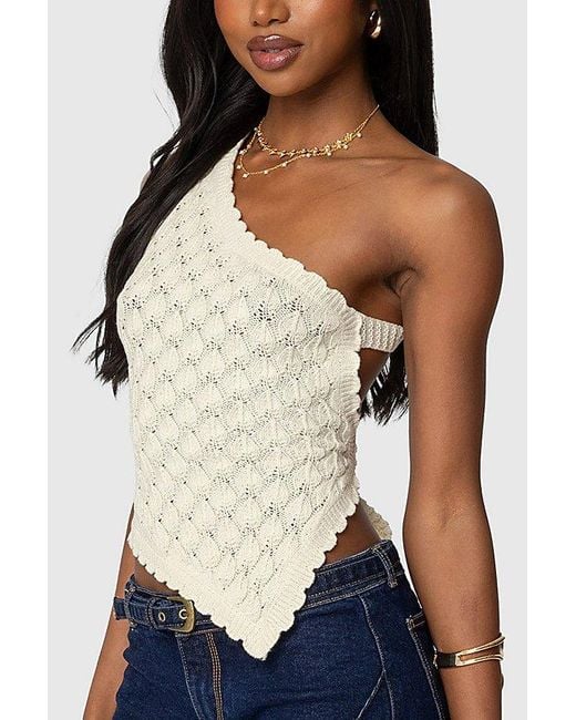 Edikted White Codi Backless Asymmetric Knit Top