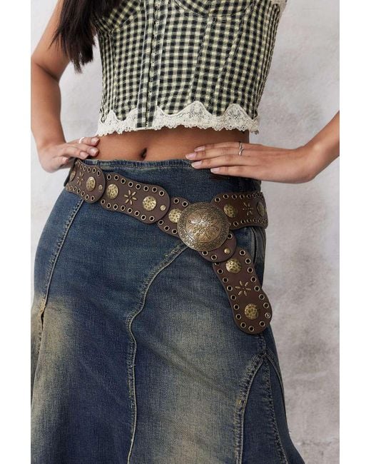 Urban Outfitters Black Uo Faux Leather Oval Link Concho Belt