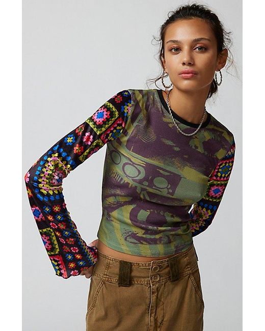 Urban Outfitters Green Uo Suzie Spliced Printed Top