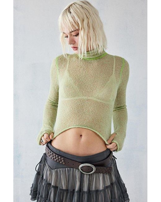 Urban Outfitters Green Uo Sheer Funnel Neck Layering Top