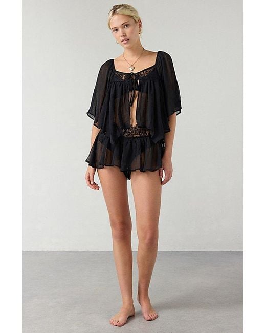 Out From Under Black Sweet Like Honey Sheer Lace Trim 2-Piece Set Top