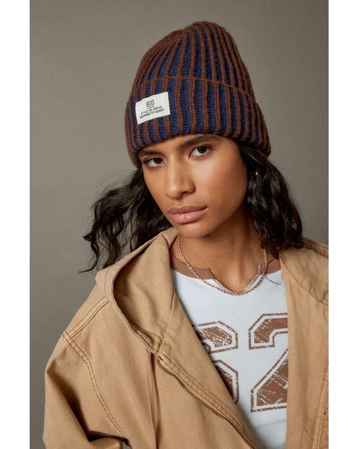 BDG Brown Plaited Cuffed Beanie In Blue,at Urban Outfitters