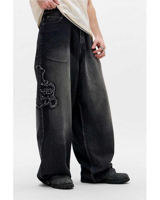 Jaded London Black Raised Embroidery Xl Colossus Jeans for men