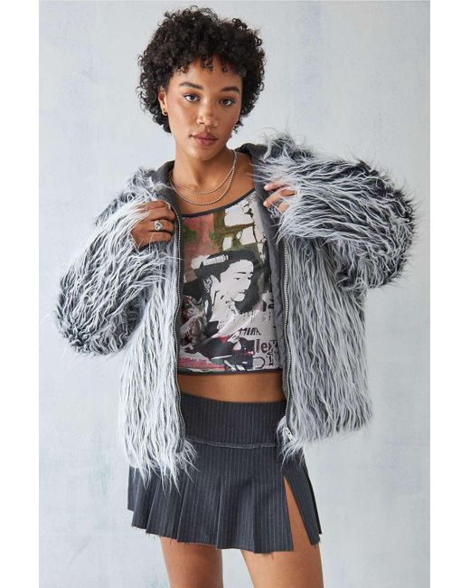 Urban Outfitters Gray Uo Tipped Faux Fur Billy Jacket