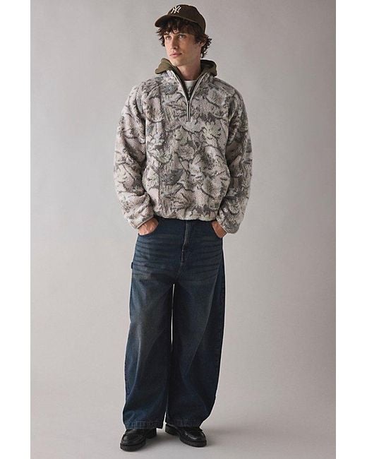 BDG Gray Printed Fleece Quarter Zip Sweatshirt for men