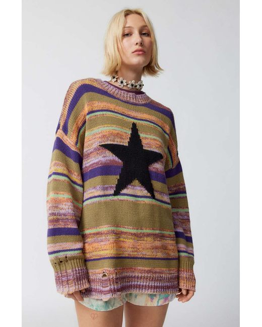 BDG Brown Sully Star Stripe Pullover Sweater