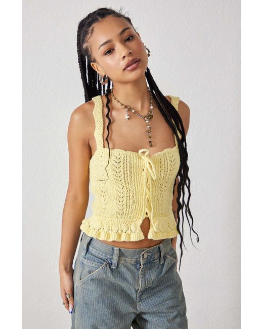 Urban Outfitters Yellow Uo Carmella Lace-up Sweater Tank Top