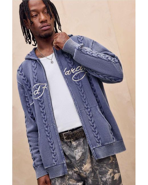 Ed Hardy Uo Exclusive Washed Blue Zip-through Knit Hoodie for men