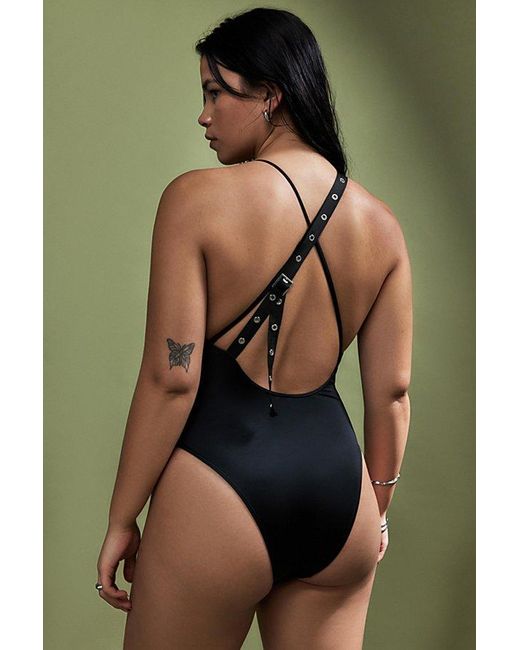 Out From Under Black Asymmetrical Buckle One-Piece Swimsuit