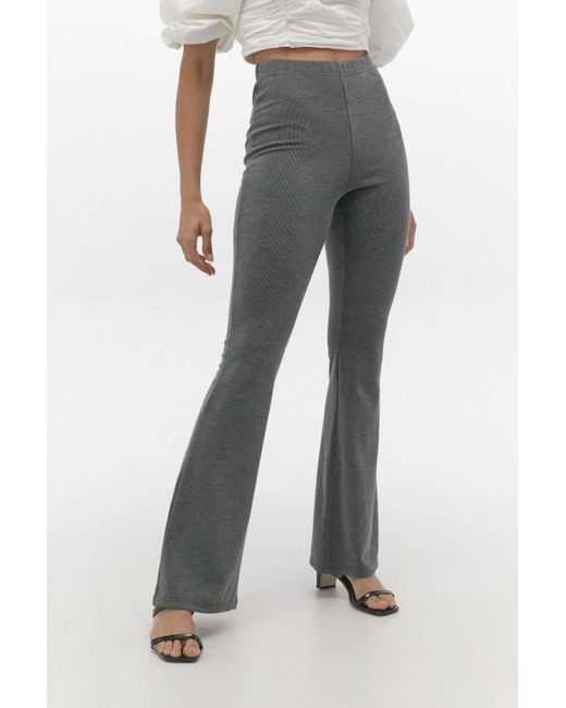 Urban Outfitters Uo Cozy Charcoal Ribbed Flare Pant in Grey