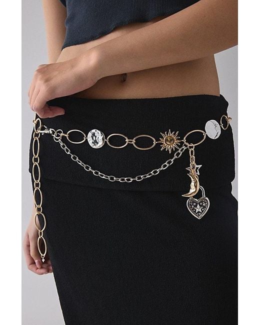 Urban Outfitters Black Maximalist Mixed Metal Charm Chain Belt