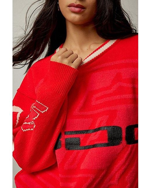 BDG Red Roman Jacquard Pullover Sweater