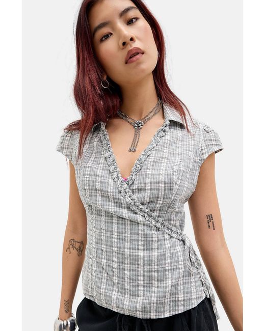 Kimchi Blue Gray Dora Wrap Blouse