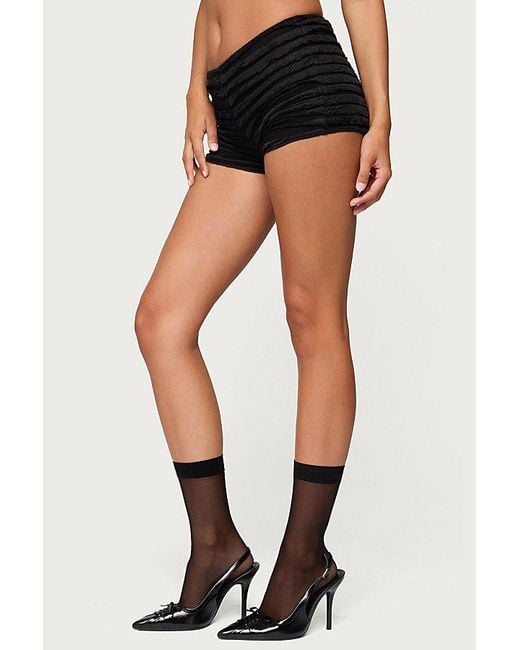 Edikted Black Tauri Ruffled Micro Shorts
