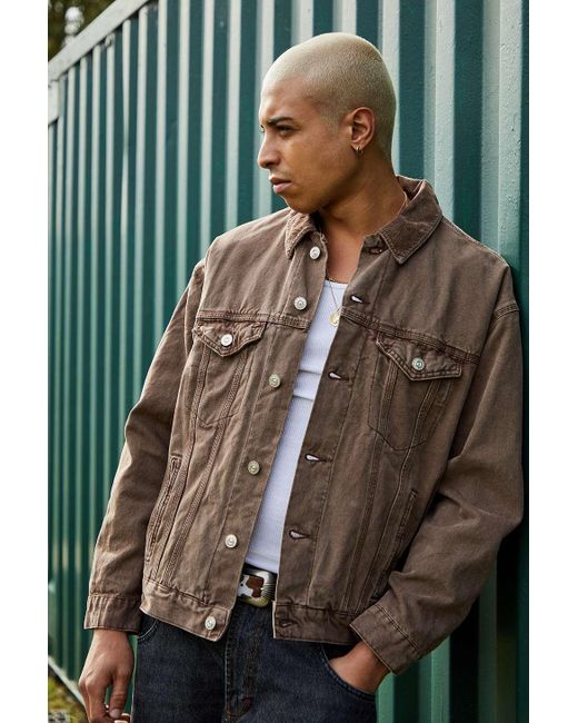 BDG Brown Canvas Check-lined Trucker Jacket for men