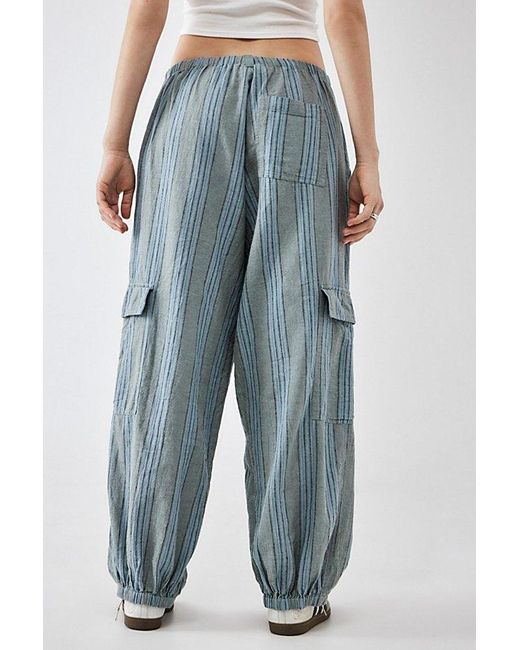 BDG Blue Cody Striped Linen Cocoon Cargo Pant