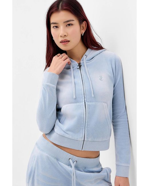 Juicy Couture Uo Exclusive Washed Blue Velour Hoodie