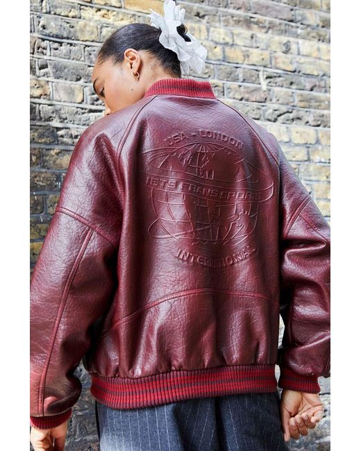 iets frans Red Embossed Varsity Jacket
