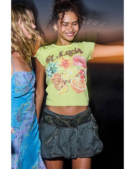 Urban Outfitters Yellow Uo St. Lucia Flower Baby Graphic Tee