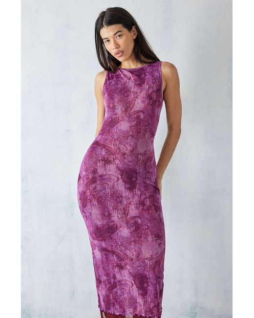 Urban Outfitters Purple Uo Pamela Mesh Slash Neck Maxi Dress