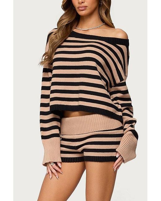 Edikted Black Saphi Striped Foldover Knit Shorts