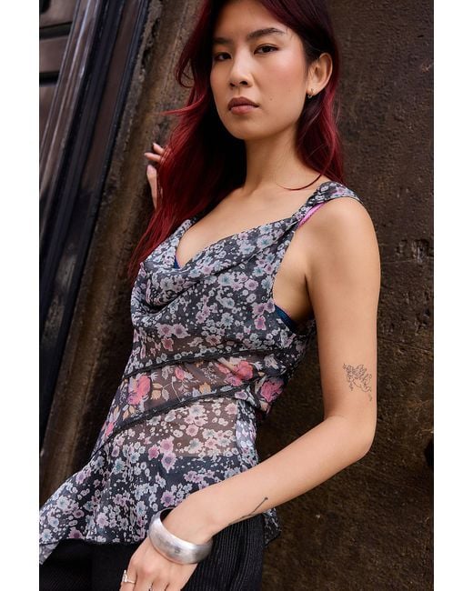 Kimchi Blue Gray Jade Ditsy Floral Chiffon Cami