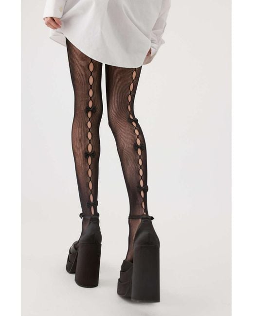 Urban Outfitters Black Bow-trimmed Fishnet Tight