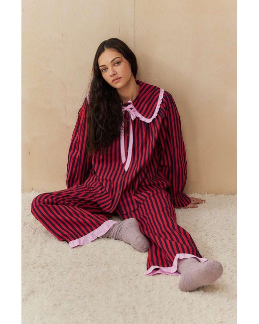 Damson Madder Maria Red & Navy Stripe Pyjama Set