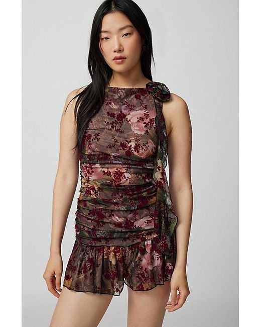 Urban Outfitters Brown Uo Emily Ruched Floral Romper
