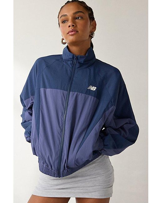 New Balance Blue Color Blocked Woven Zip-Up Jacket
