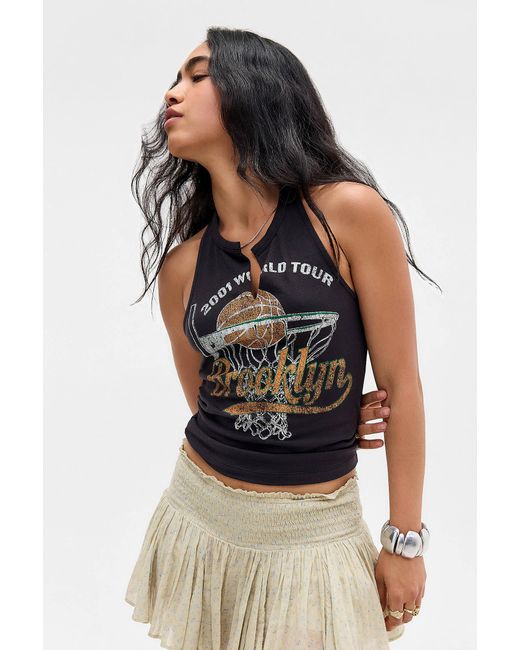 Urban Outfitters Black Uo Brooklyn Basketball Graphic Halter Top